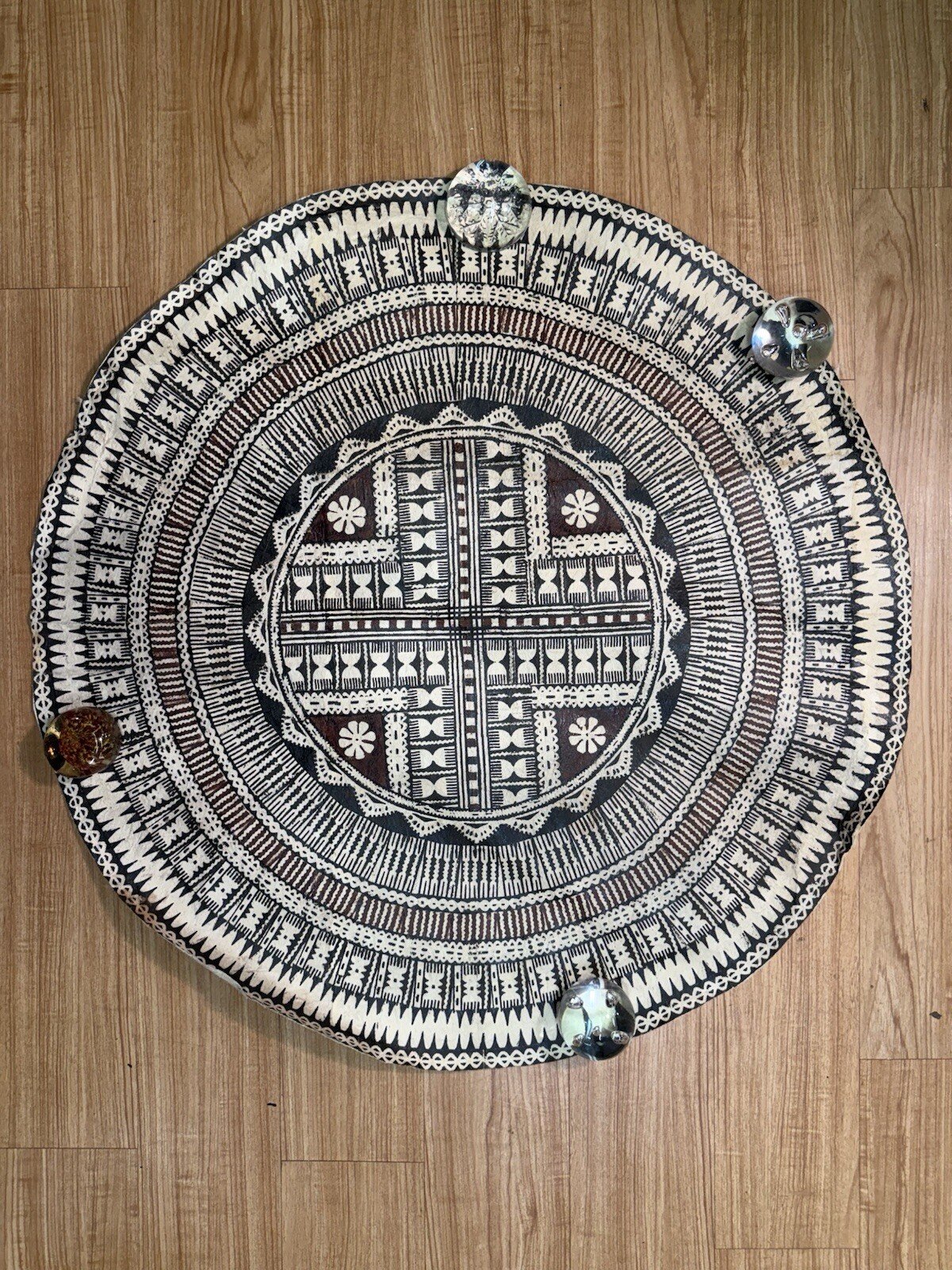 Pacific Islands Samoa Tuvalu Polychrome Bark cloth Floor Mat 20th C Round #3
