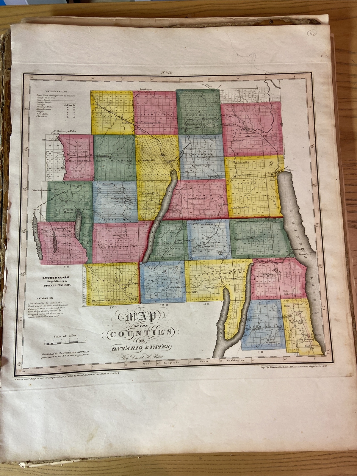 1839 David H. Burr Map of the Counties of Ontario and Yates