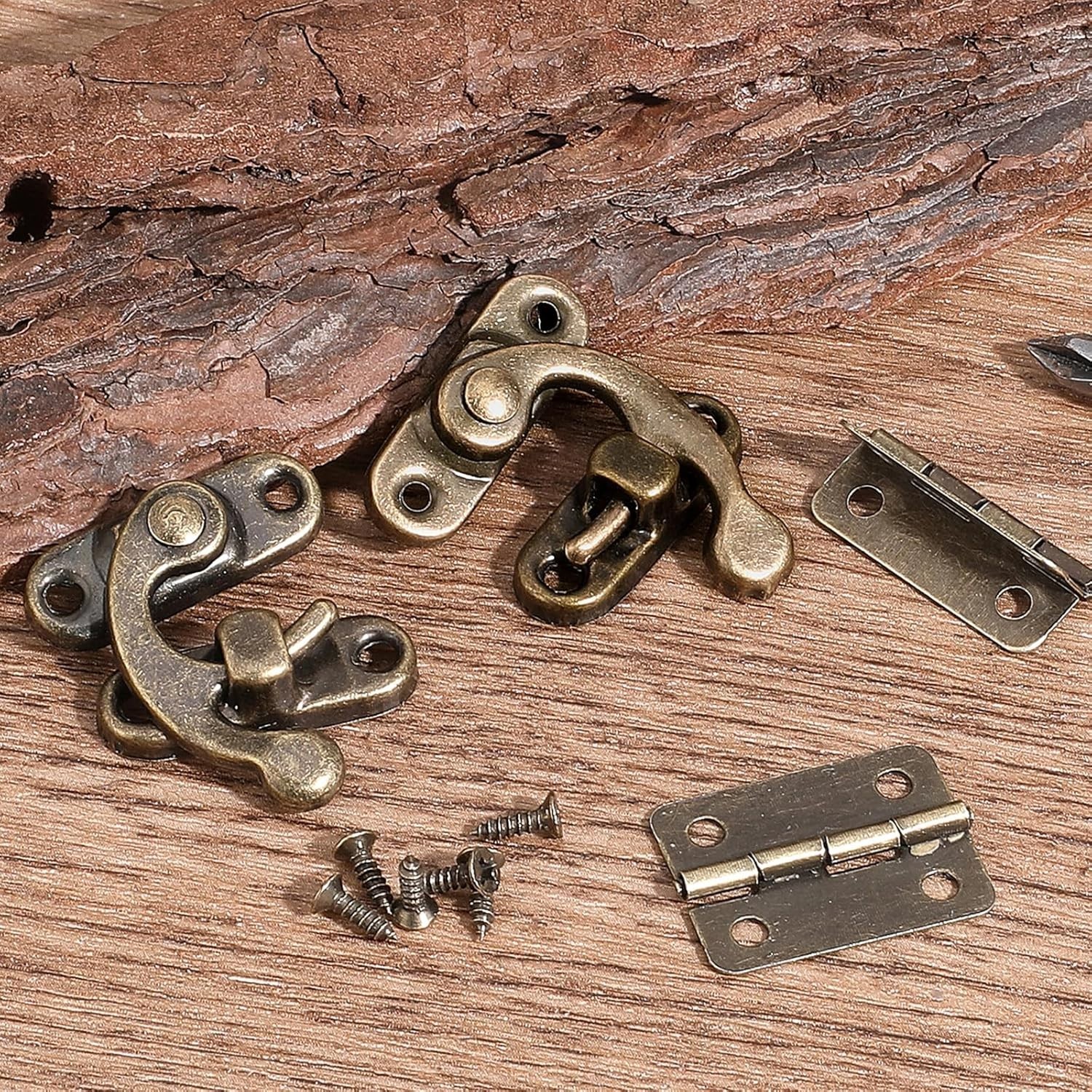 10 Set Mini Swing Arm Clasp Latch Vintage Style, Small Bronze Box Hinges and Ant