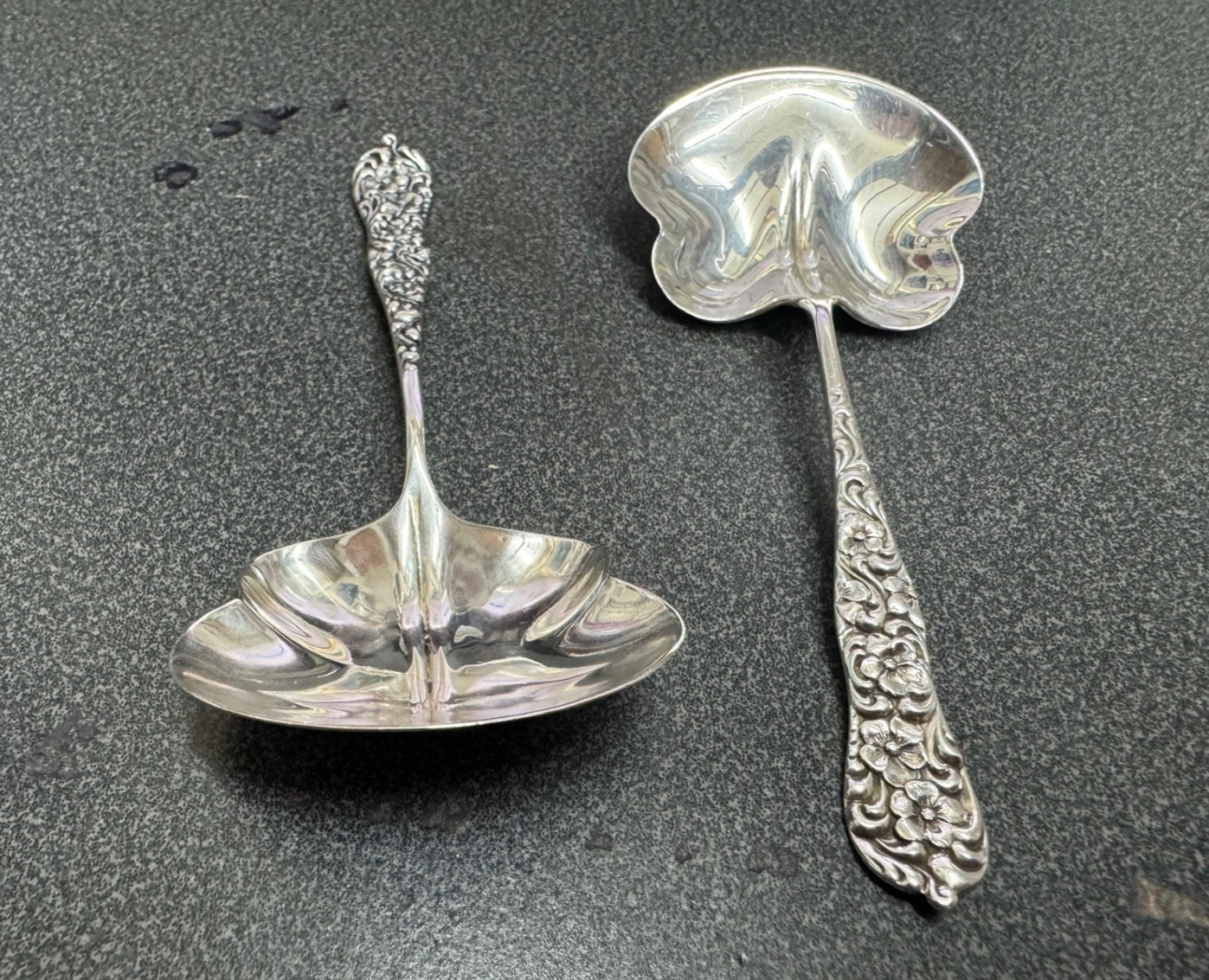 Rococo Candy Nut Spoons Pair Sterling Silver Floral Dominick Haff 1888 No Mono