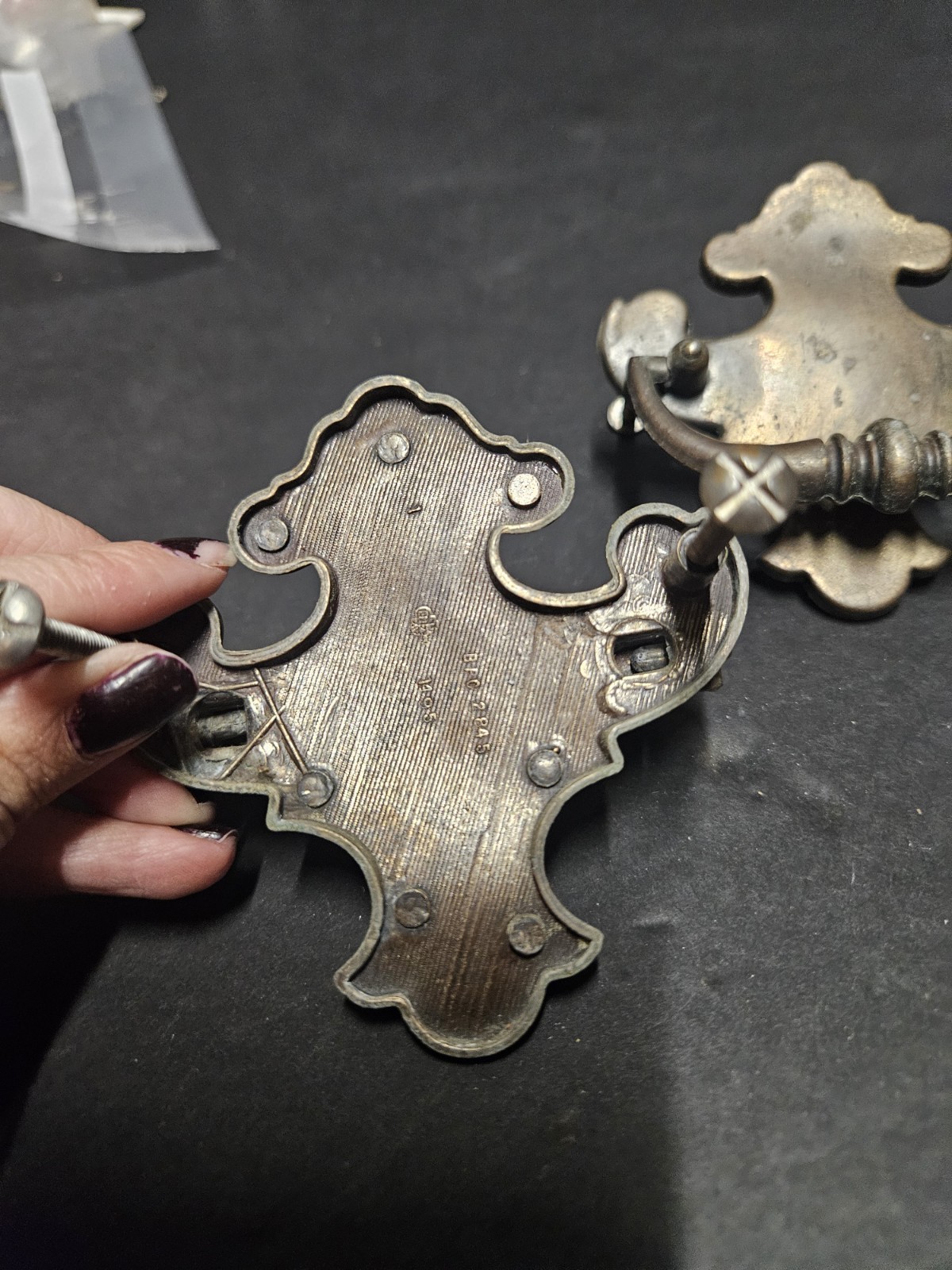 2 Vtg Salvage Chippendale Drop Style Wing Drawer Pulls Brass Steel Patina