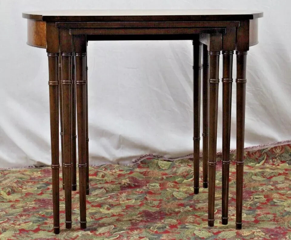 1940’s English Mahogany Nesting Table Set of 3 Fully Refinished & Refurbished
