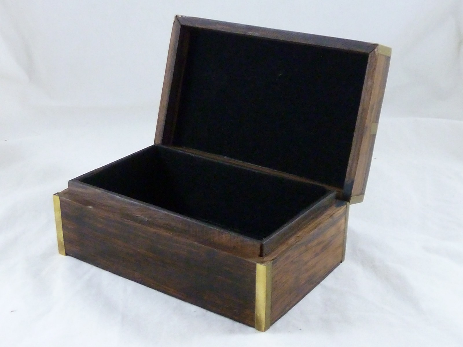 Brass Bound Hardwood Box Strap Mounted Macassar Ebony Games Jewellery Cigars