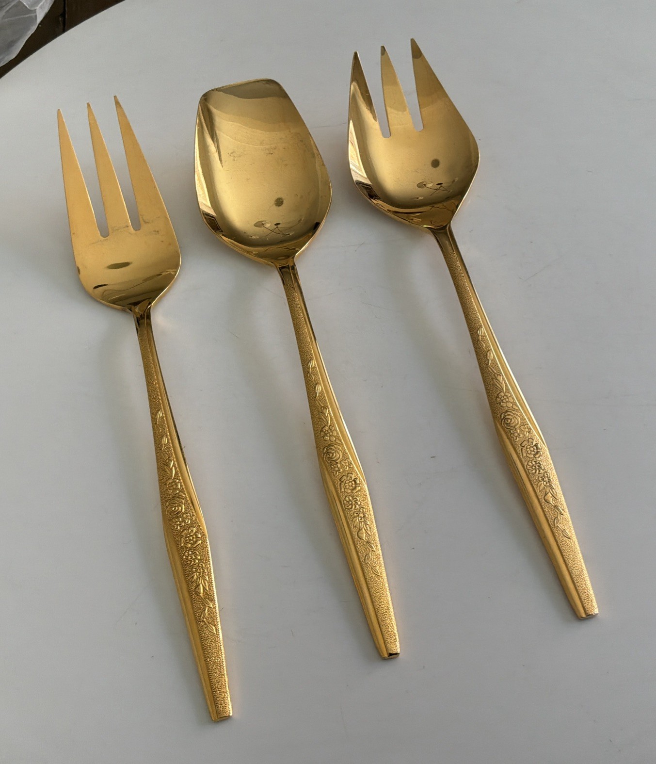 Vtg JH Golden Bouquet Gold Plate 22.5cm Bread Serving Server Forks Spoon Cutlery