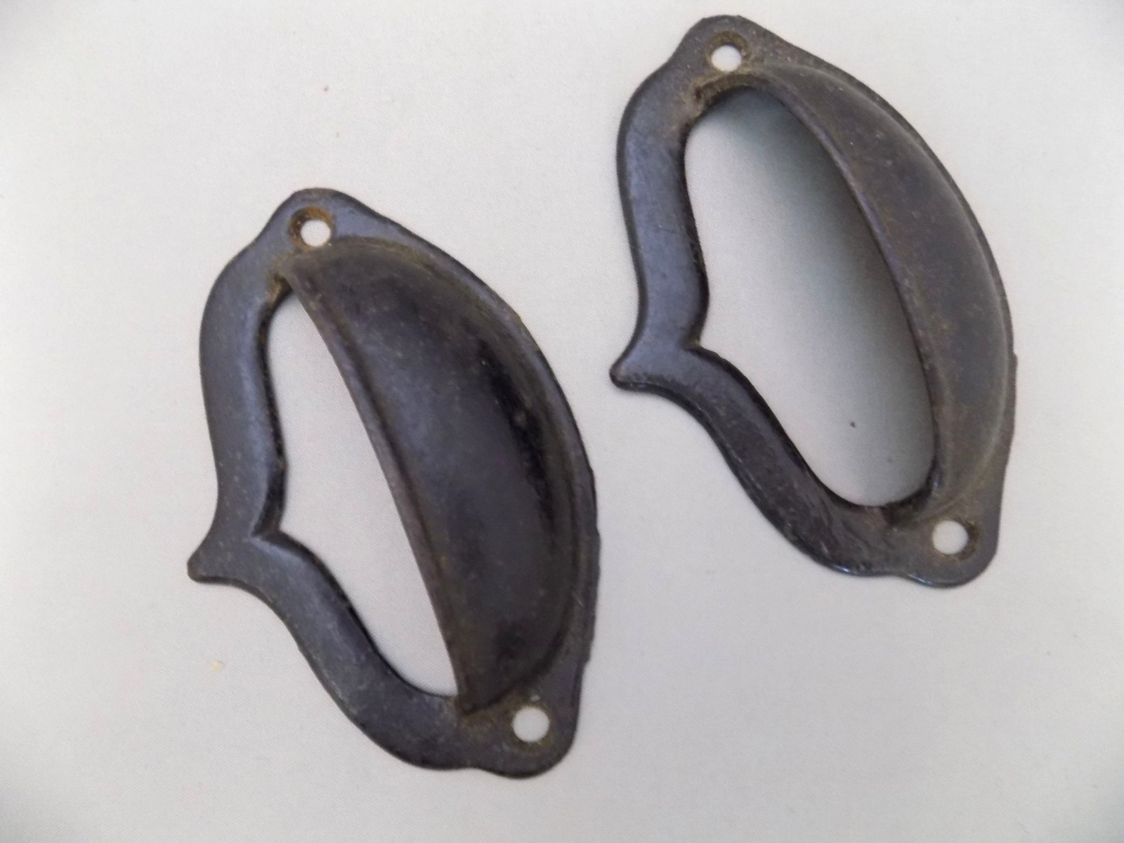 Pair of Cast Iron Drawer Cabinet Handle Cup Pulls Vintage