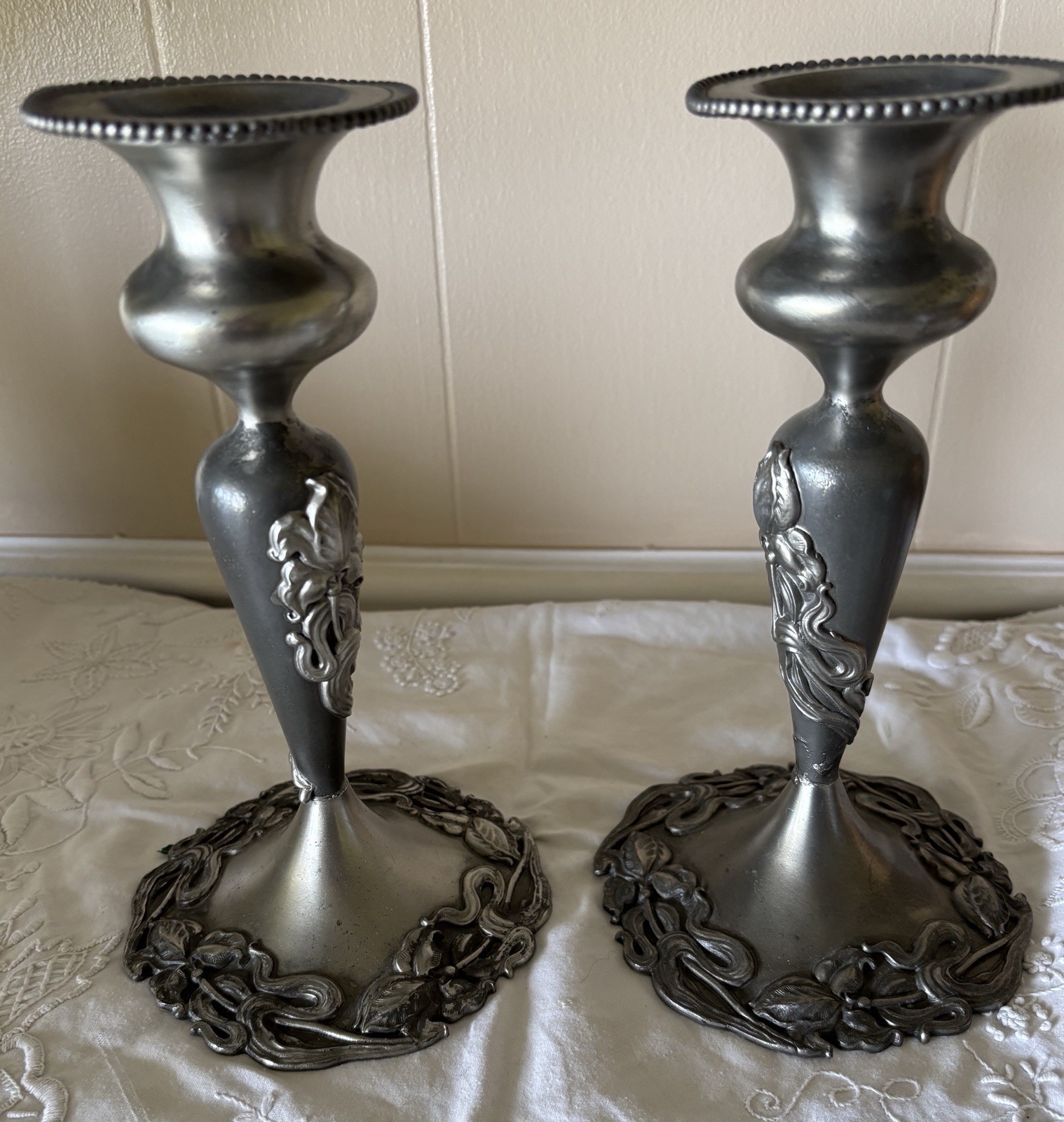 Pair – E.G. Webster &Son Model #2801 Art Nouveau Candle Sticks /Holders Antique