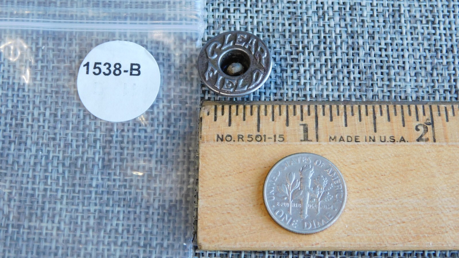 Antique Vtg Uniform Button Stud Clear Field Aprx: 5/8″ #1538-B