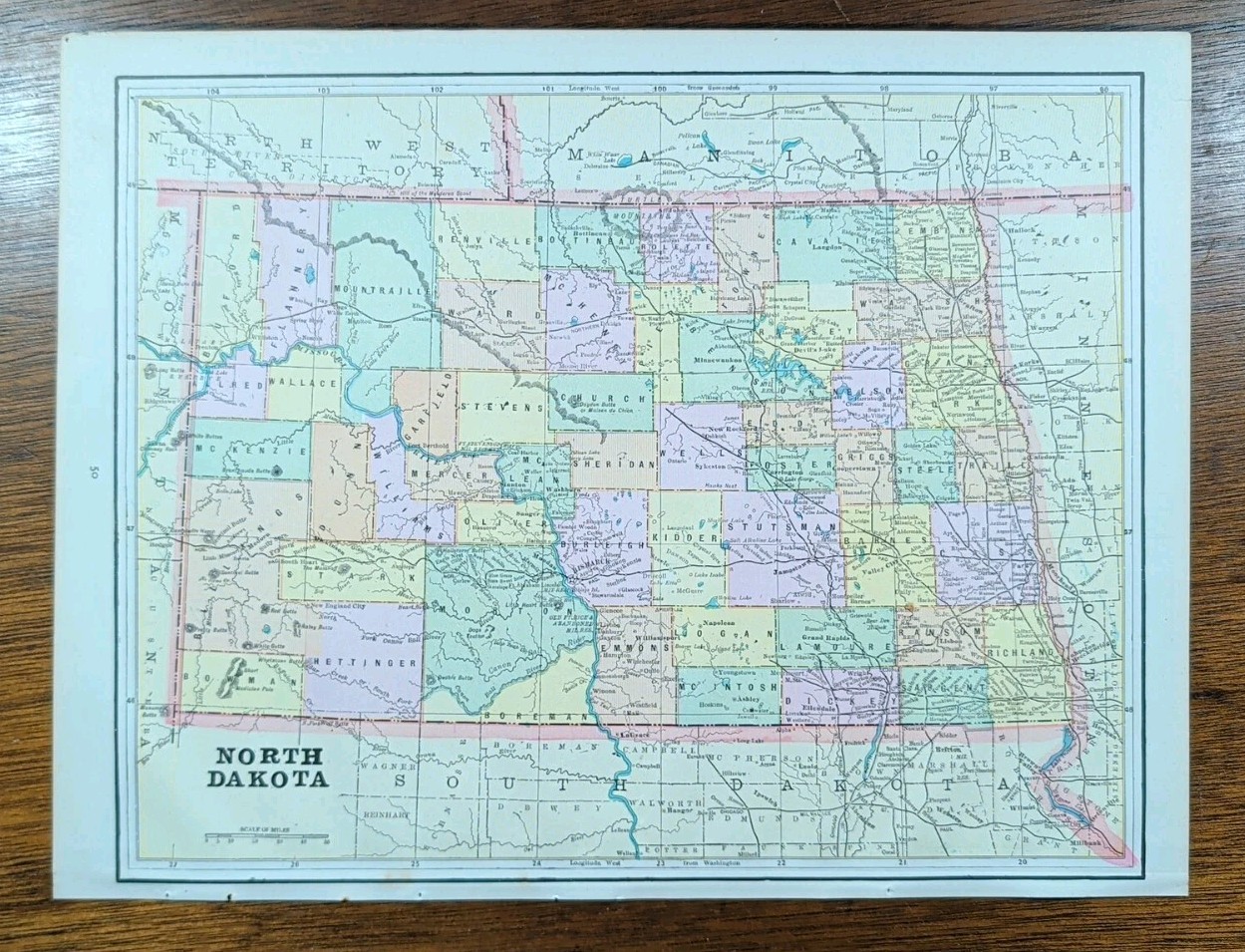 Vintage 1893 NORTH DAKOTA Map 14″x11″ Old Antique Original FARGO GRAND FORKS ND