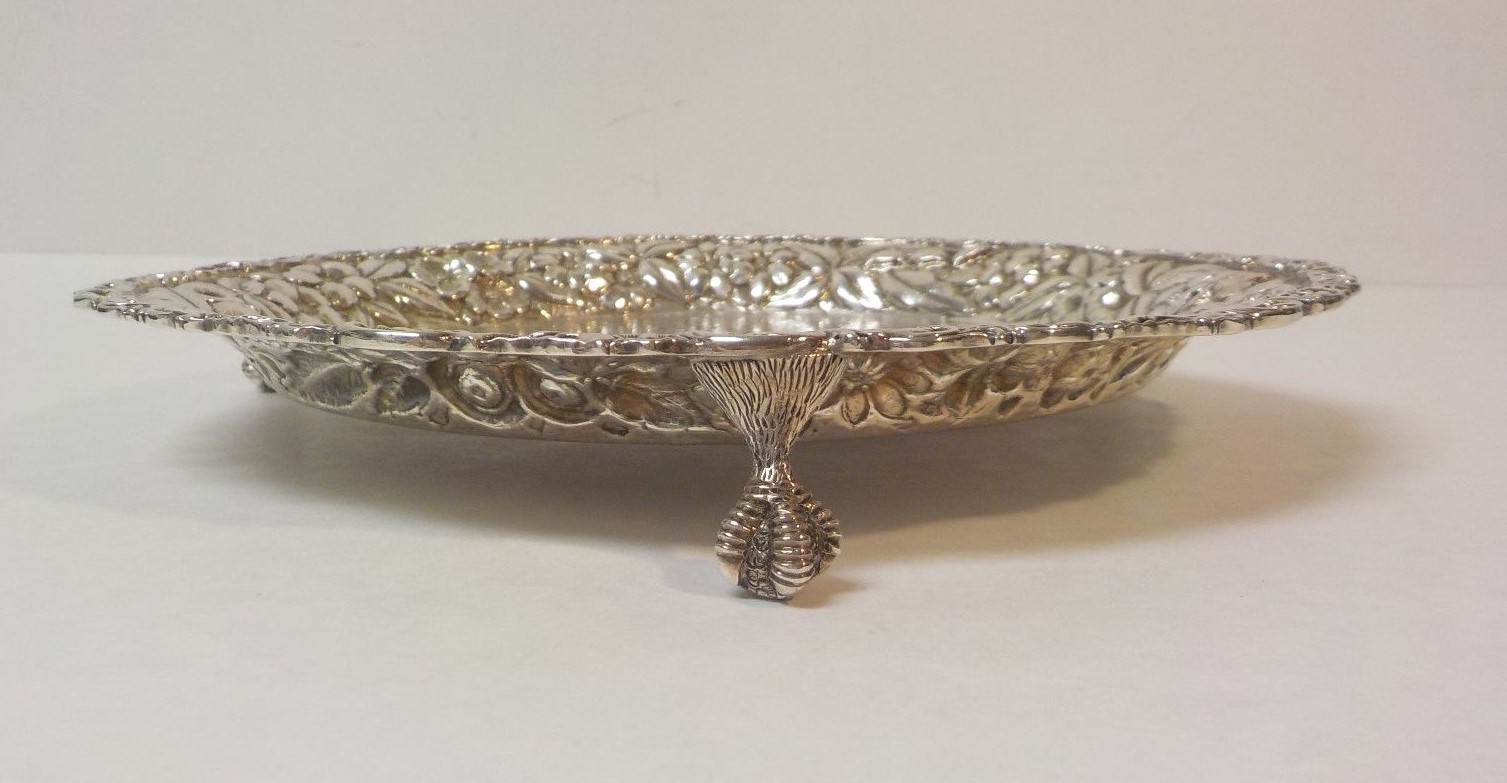 Baltimore Sterling Silver REPOUSSE 8″ Footed Tray, c. 1900, 310 grams