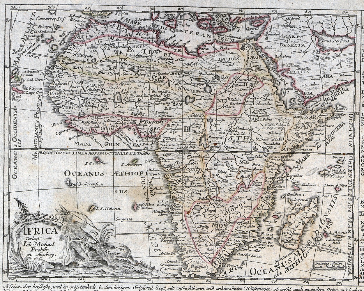 c. 1790 Johann Probst Map Africa Guinea Congo Egypt Benin Madagascar Sahara