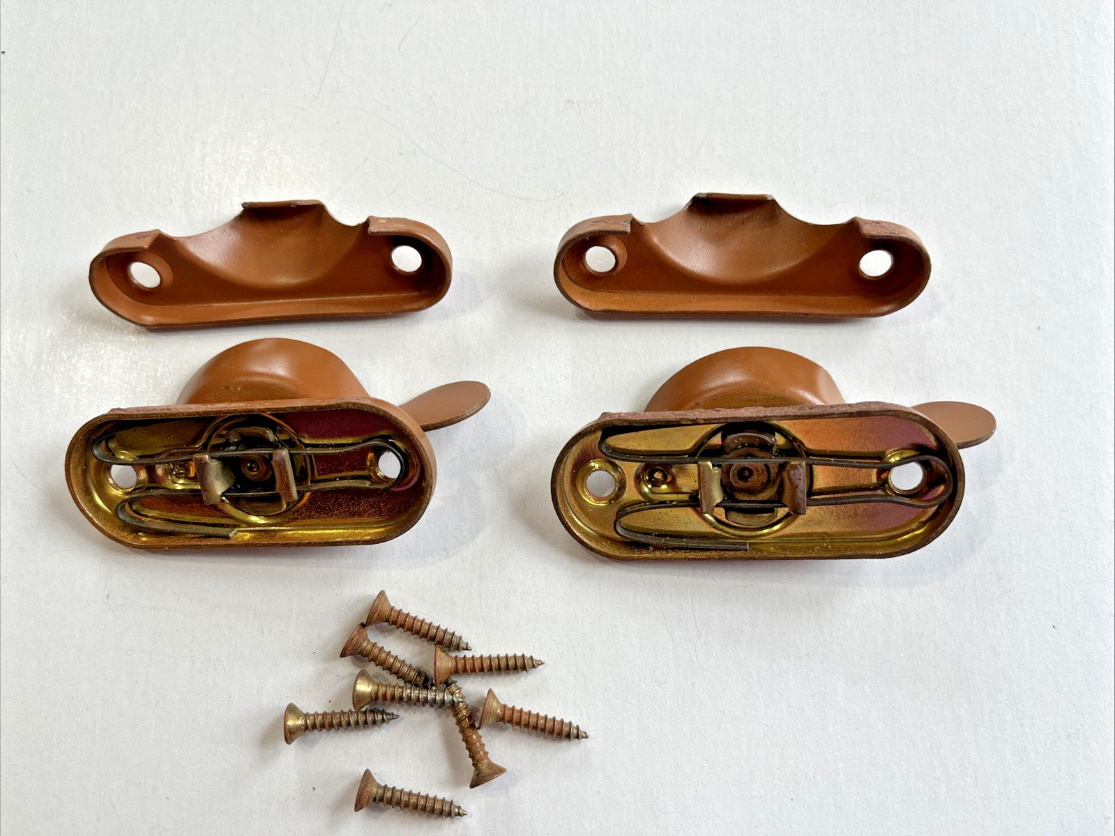 2 Vintage Window Sash Locks w Keepers & Screws Light Brown Color