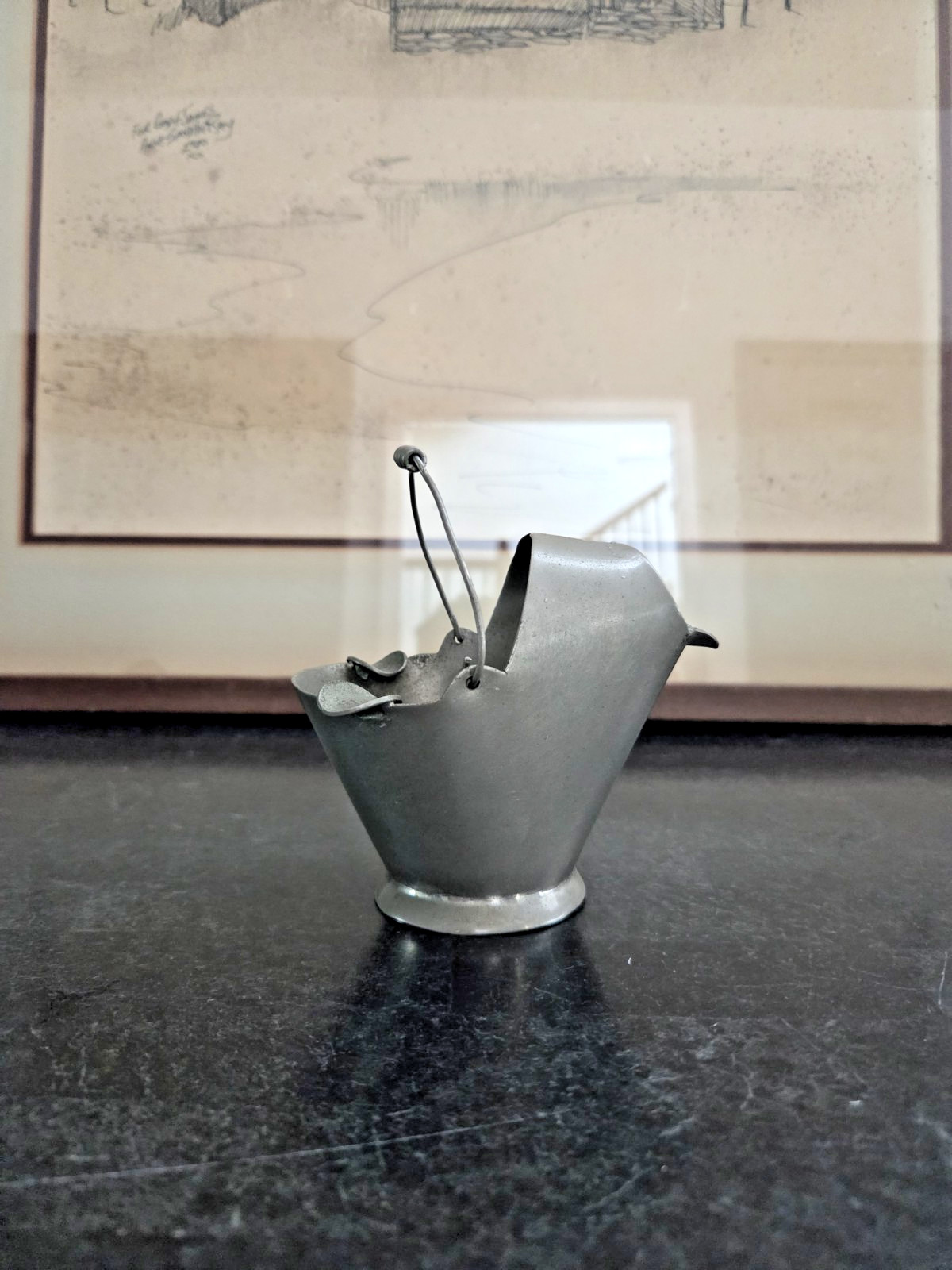 1940s Pewter Coal Scuttle Match Safe w/ 1942 Lincoln Wheat Penny Holders