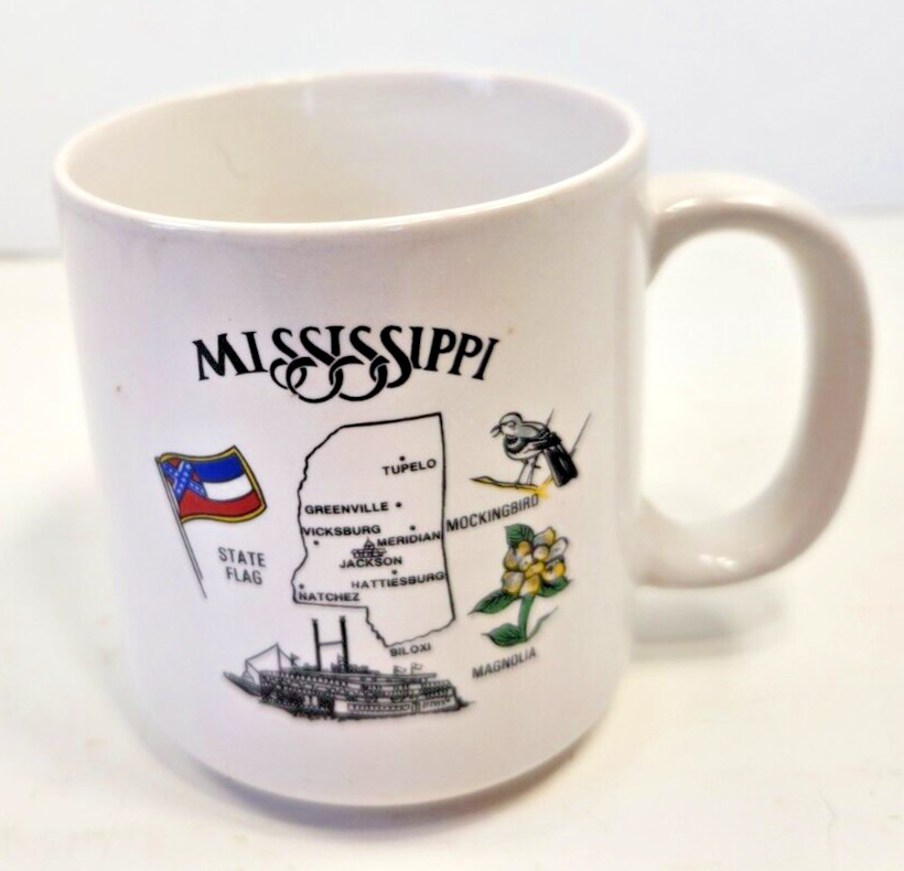 VINTAGE MISSISSIPPI STATE MUG STATE FACTS MUG WHITE UNBRANDED