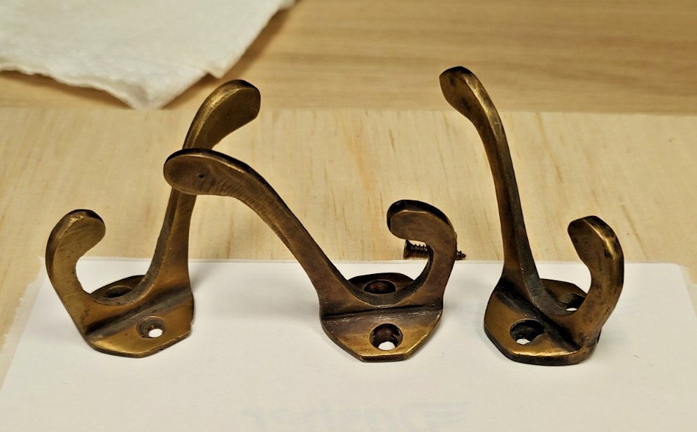 3 Solid Brass Double Coat Hat Hall Towel Clothes Hooks 2 1/4″ Antiqued Finish