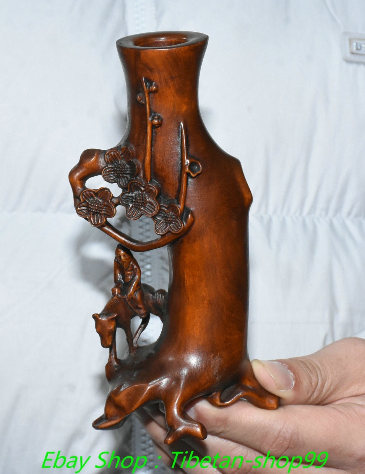 6.3”Old Boxwood Carving People Person Brush Pot Pencil Holder Statue Sculpture