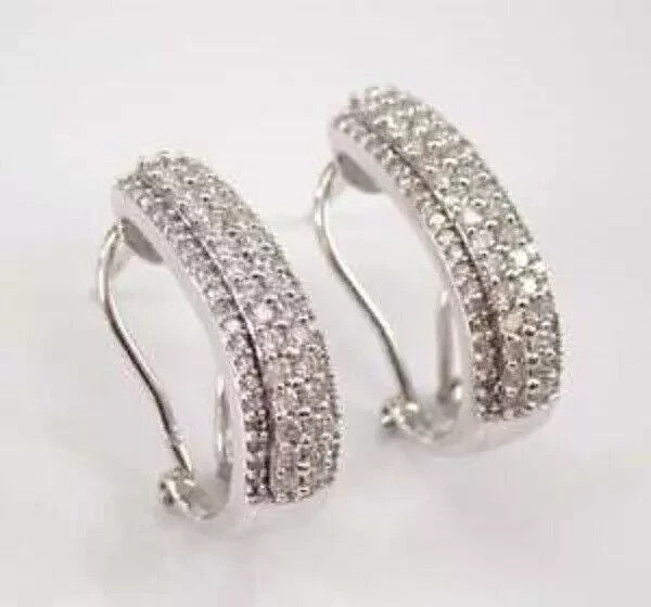 2Ct Lab Created Round Diamond Omega Back Hoop Earrings 14K White Gold Plated
