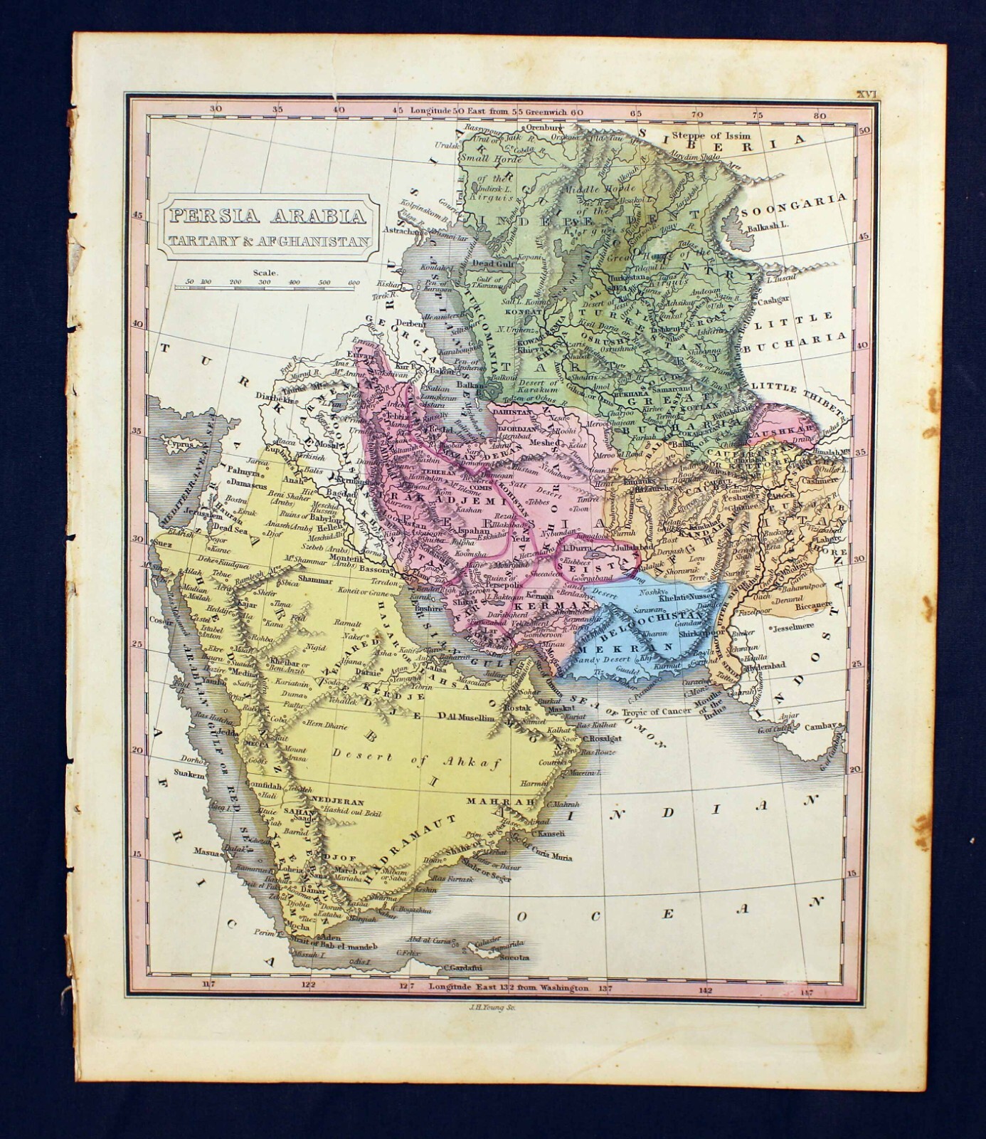1832 Persia Arabia M. Malte-Brun Color Map J.H. Young Afghanistan Iran Tartary