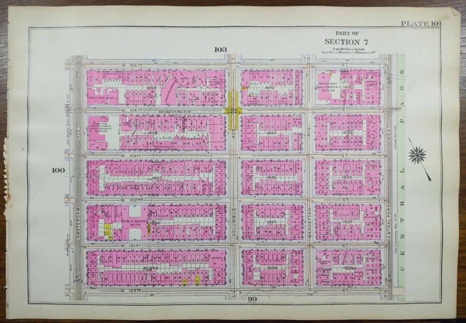 1916 MANHATTAN VALLEY Map NEW YORK CITY NY ~ Old Antique Original 16″x11″