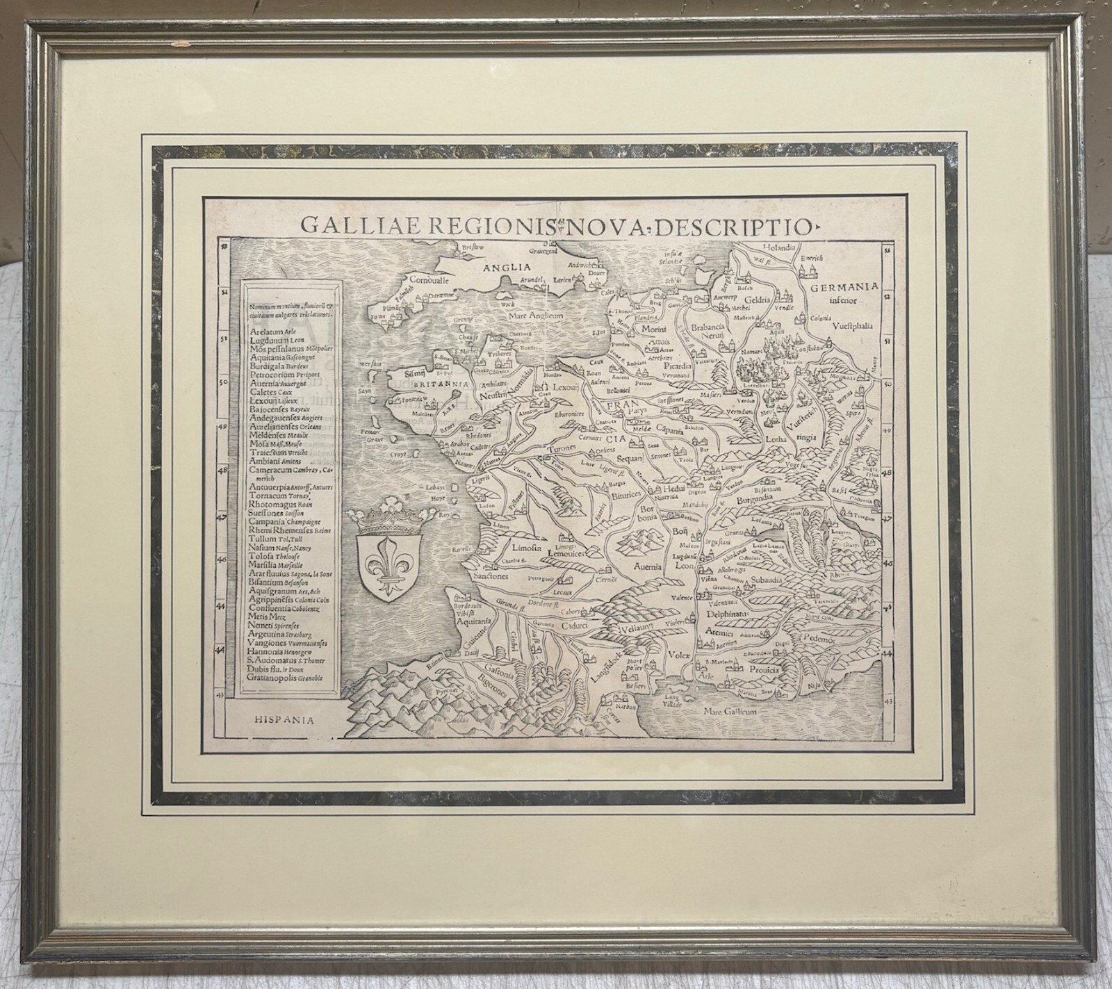 Antique c1550 Sebastian Munster MAP Galliae FRANCE from COSMOGRAPHIA UNIVERSALIS