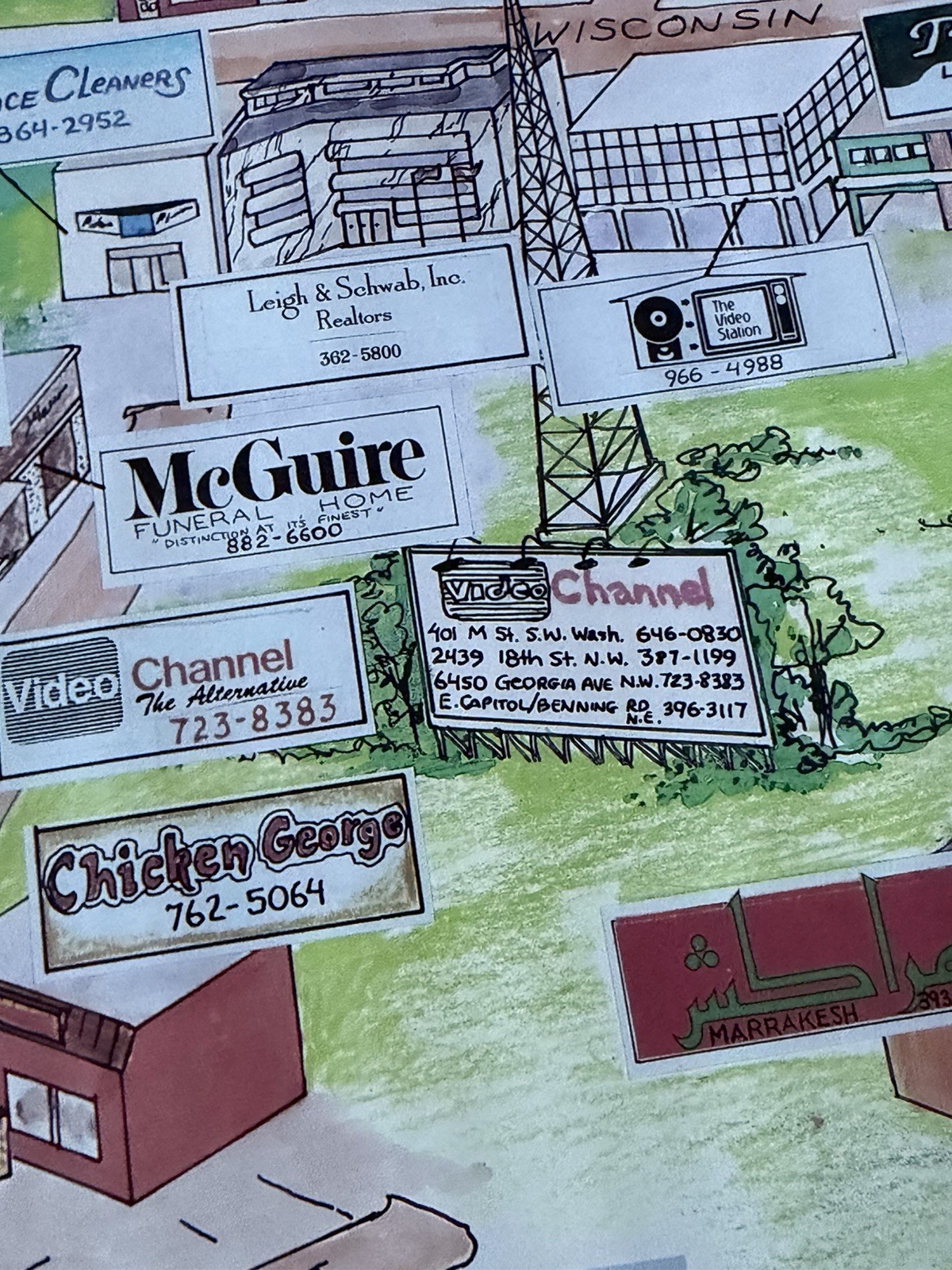 Vintage 1986 Illustrated Business Map of Washington DC A.S. CSAKY GT Graphics