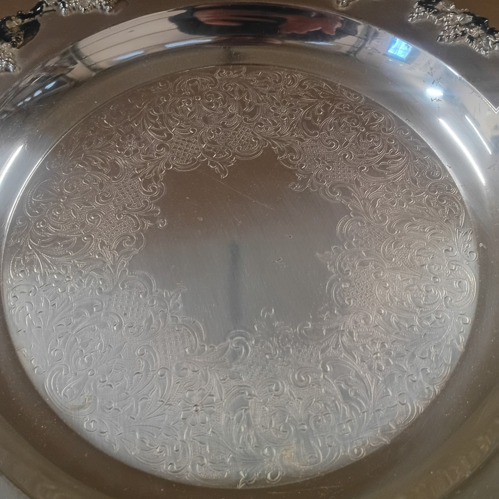 Crescent Silver coated copper grapevine pattern serving tray