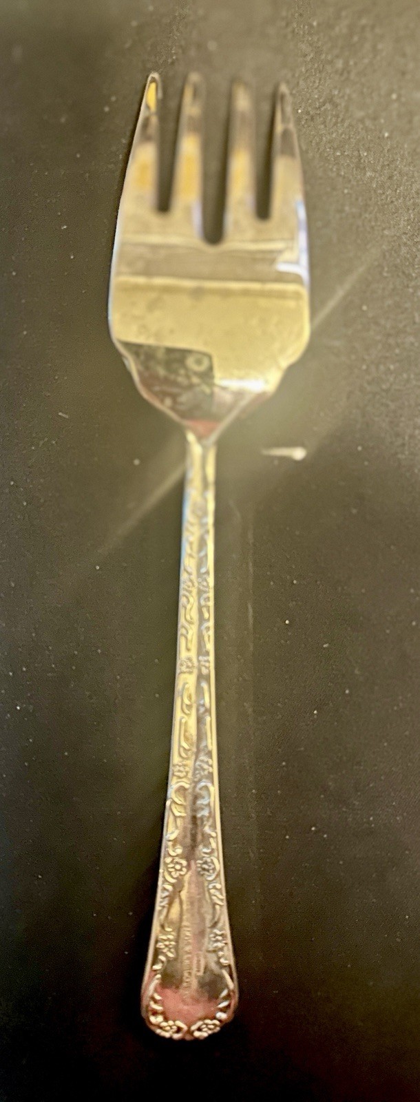 VTG WM Rogers & Sons 1950s Enchanted Rose Silverplate Cold Meat Serving Fork 9″