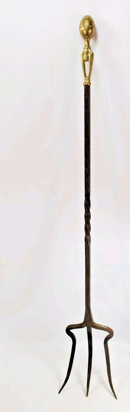 Toasting Fork Meat forged iron antique early 1800s primitive brass lemon top 34″