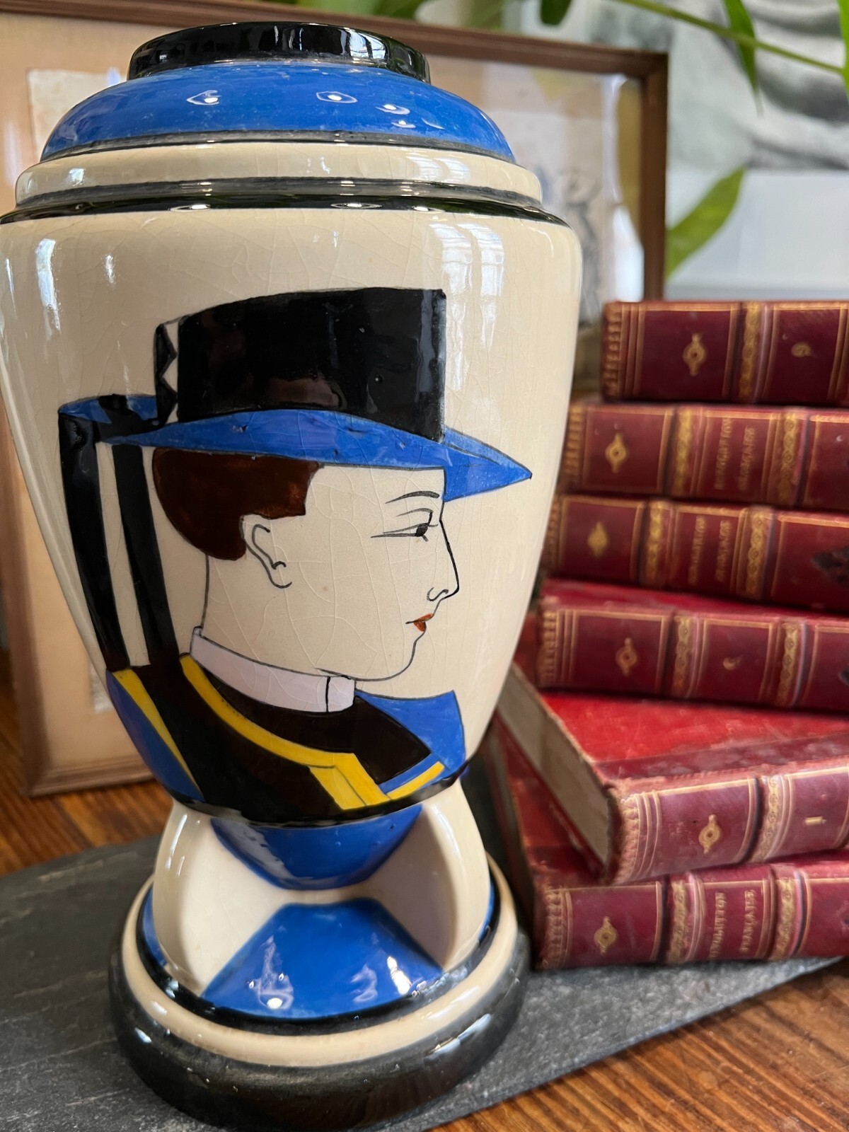 Henriot Quimper Painted Ceramic Vase Art Deco Character