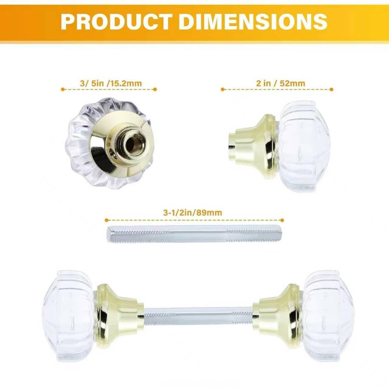 Tuff Stuff Tools Mortise Lock Crystal Glass Door Knob 2″ Dia., Brass