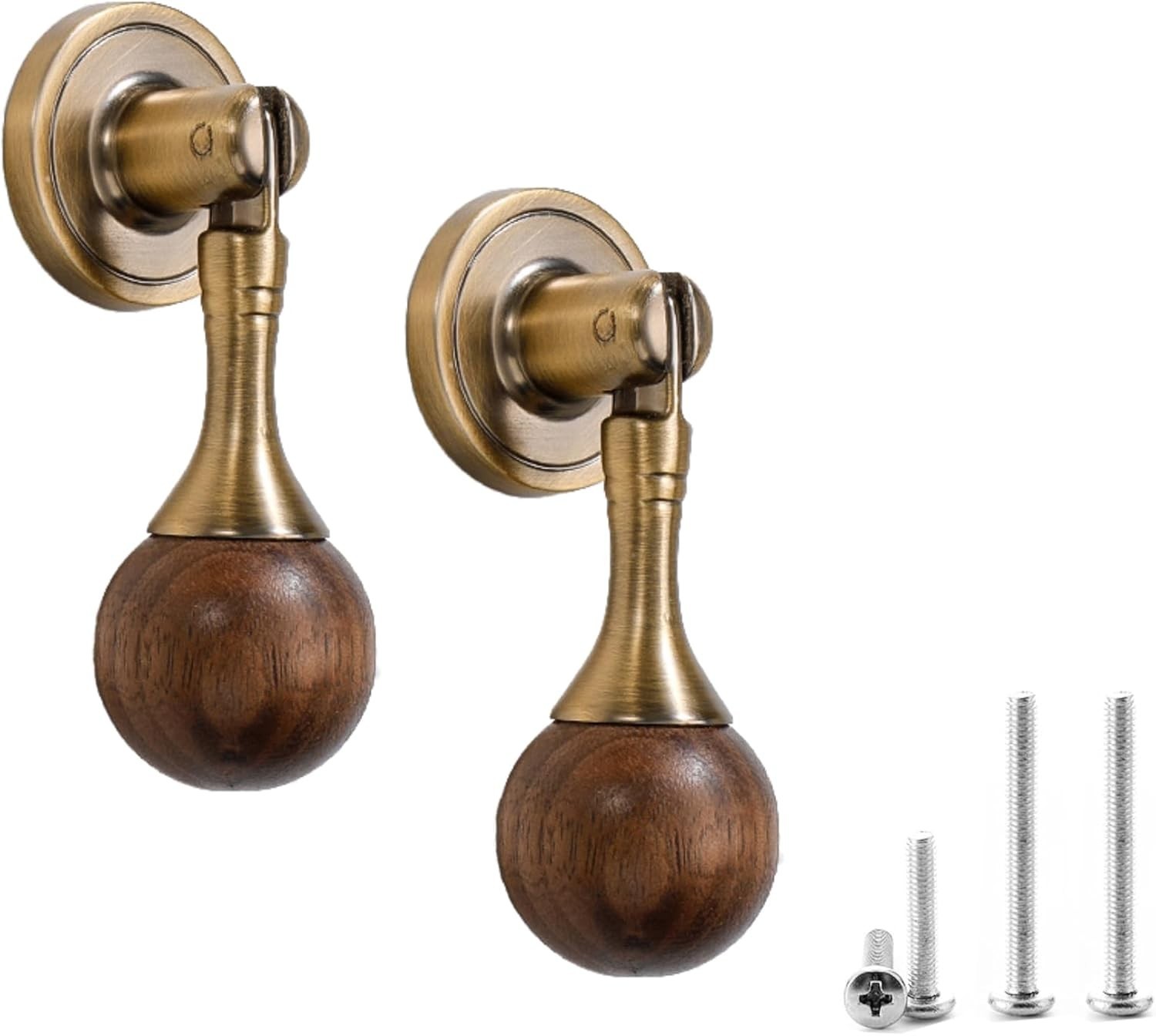 2 Teardrop Drawer Door Pulls Knobs Walnut Wood Antique-Brass Victorian Eastlake