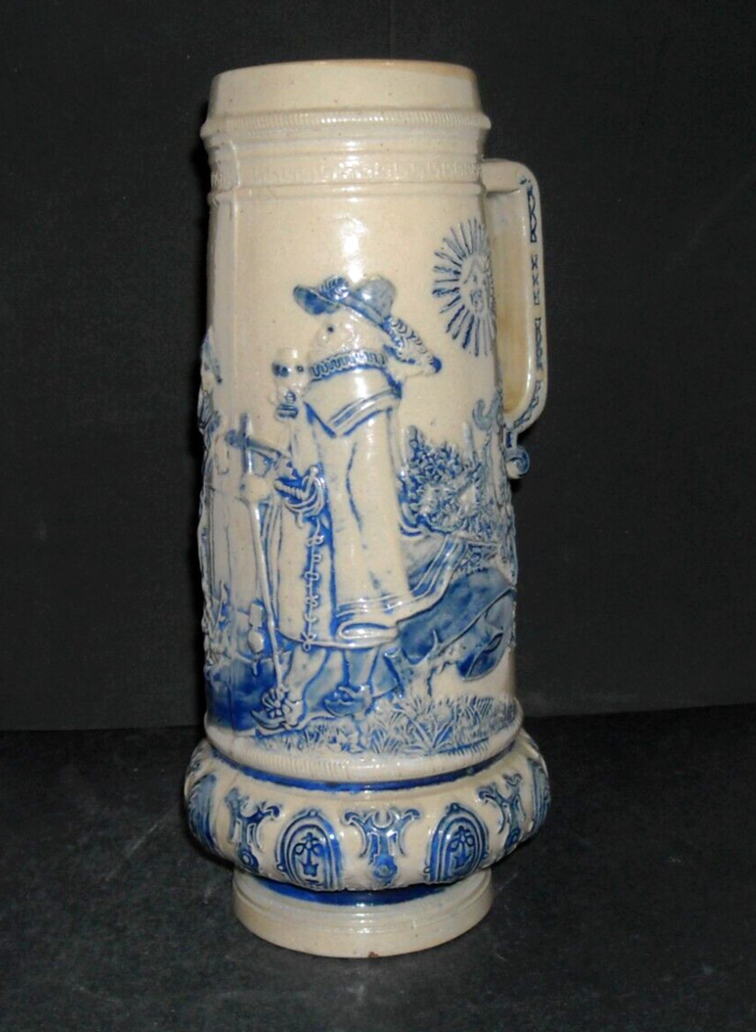 Blue & Grey Whites Utica Tankard Stein Cavalier New York NY Stoneware Salt Glaze