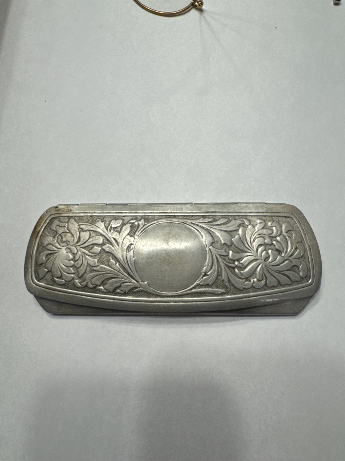 Antique Silver Eyeglass Case Aluminum Embossed Metal Very Nice.