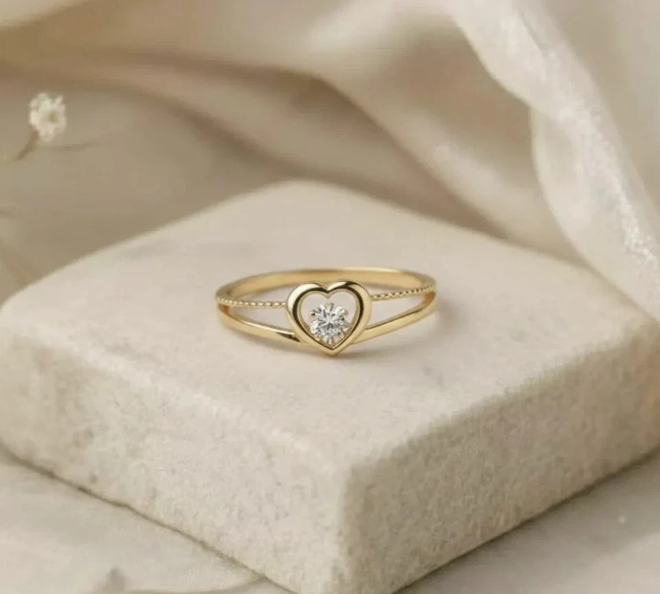 1Ct Round Cut Lab Created Diamond Engagement Band Ring 14K Yellow Gold Plated