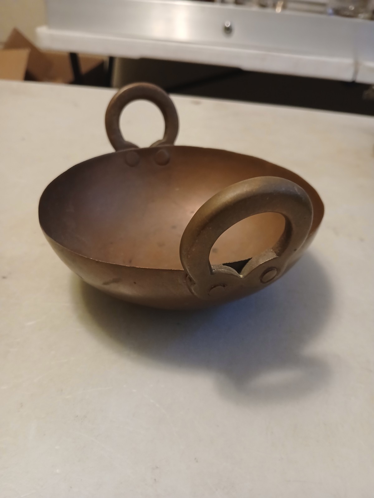 Antique 1900s SOLID COPPER INDIA KADAI COOKING VESSEL 2 HANDLES