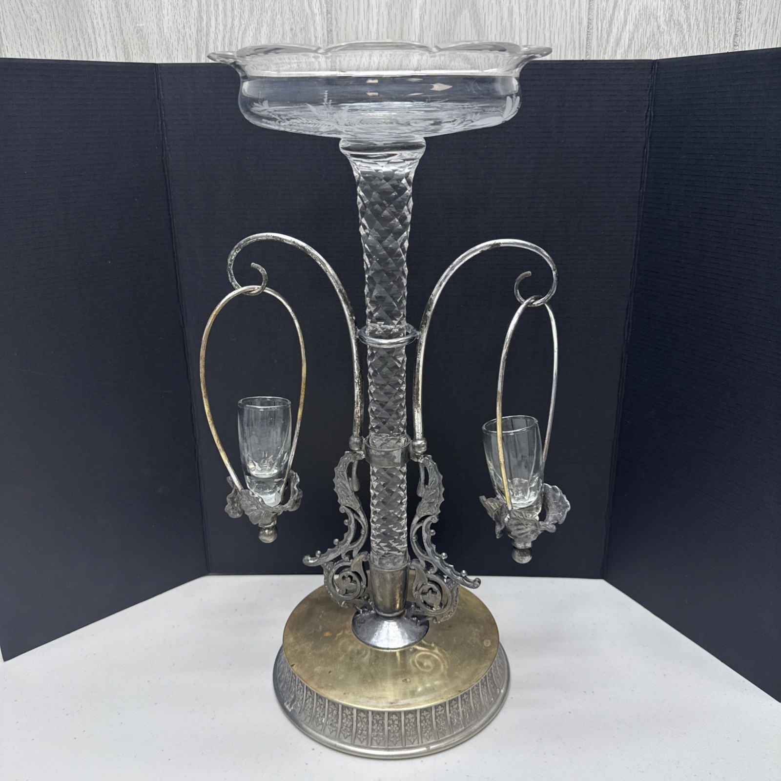 1800’s Victorian Silver Plate Meriden B Company 15.5″ Tall Centerpiece **READ**