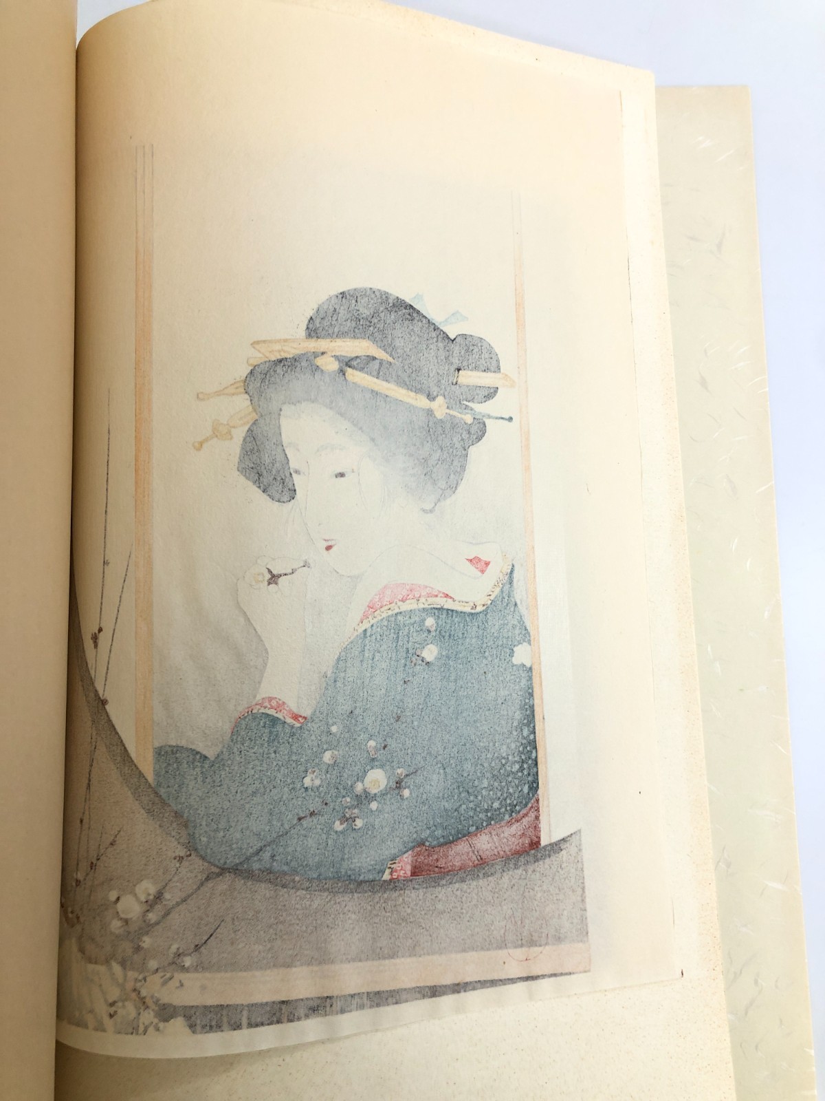 Eiho Woodblock Reprint: Beauty at Window & Plum Blossom 1977