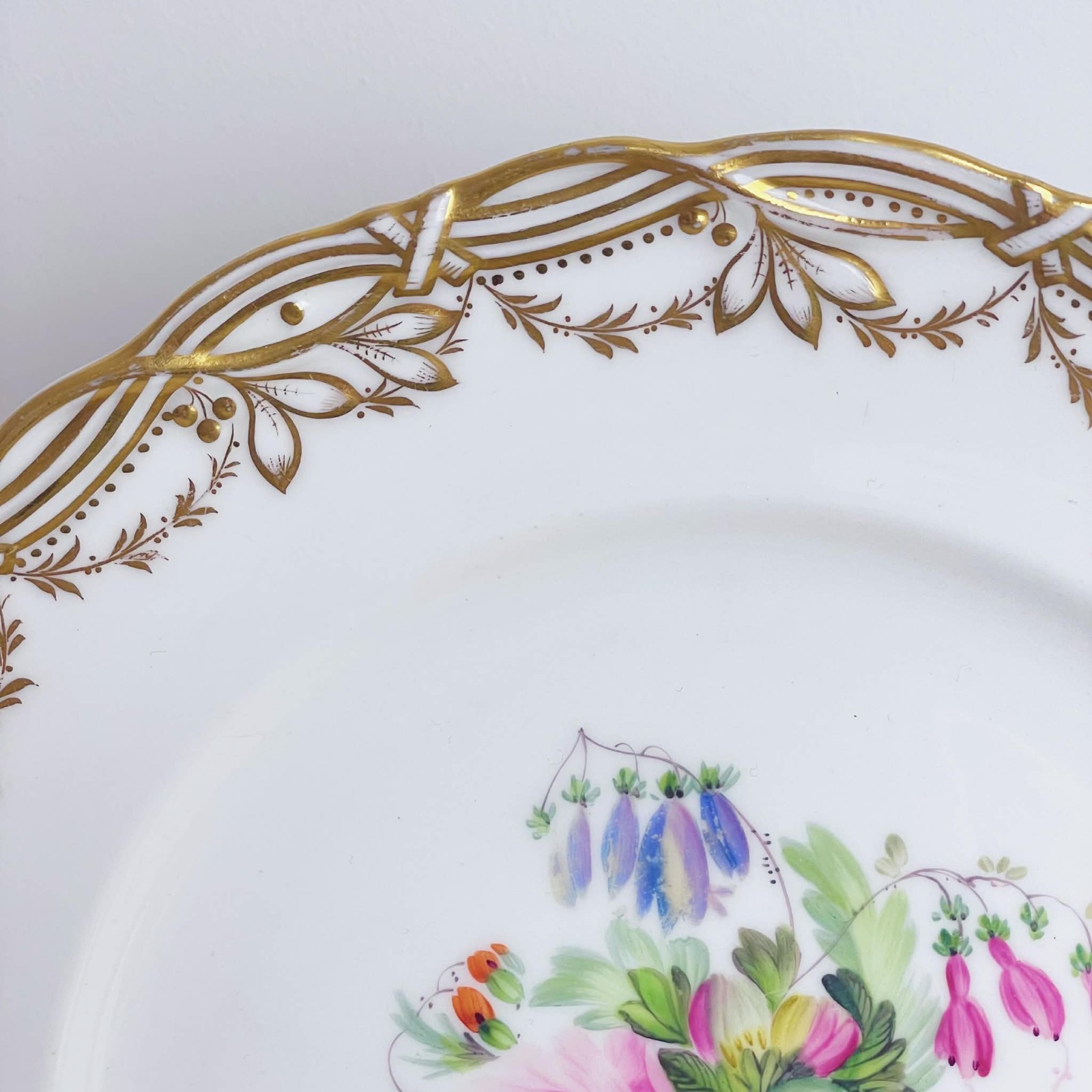 Antique Coalport John Rose dessert plate, handpainted summer flowers, c1847