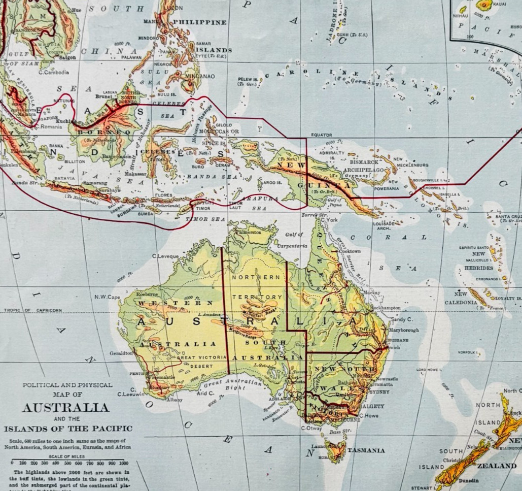1898 Map Australia Pacific Islands Victorian History Geography Atlas Print DWXX1
