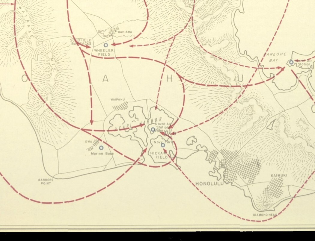 Vintage Attack on Pearl Harbor Map Diagram December 7th 1941 WWII World War 2