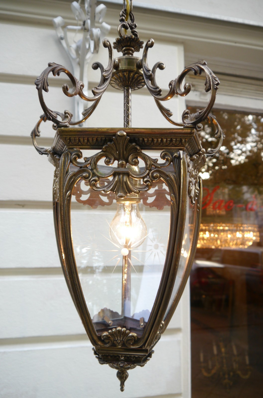 LARGE BRONZE LANTERN SOLID CEILING LAMP FIXTURES CHANDELIER CUT GLASS CRYSTAL