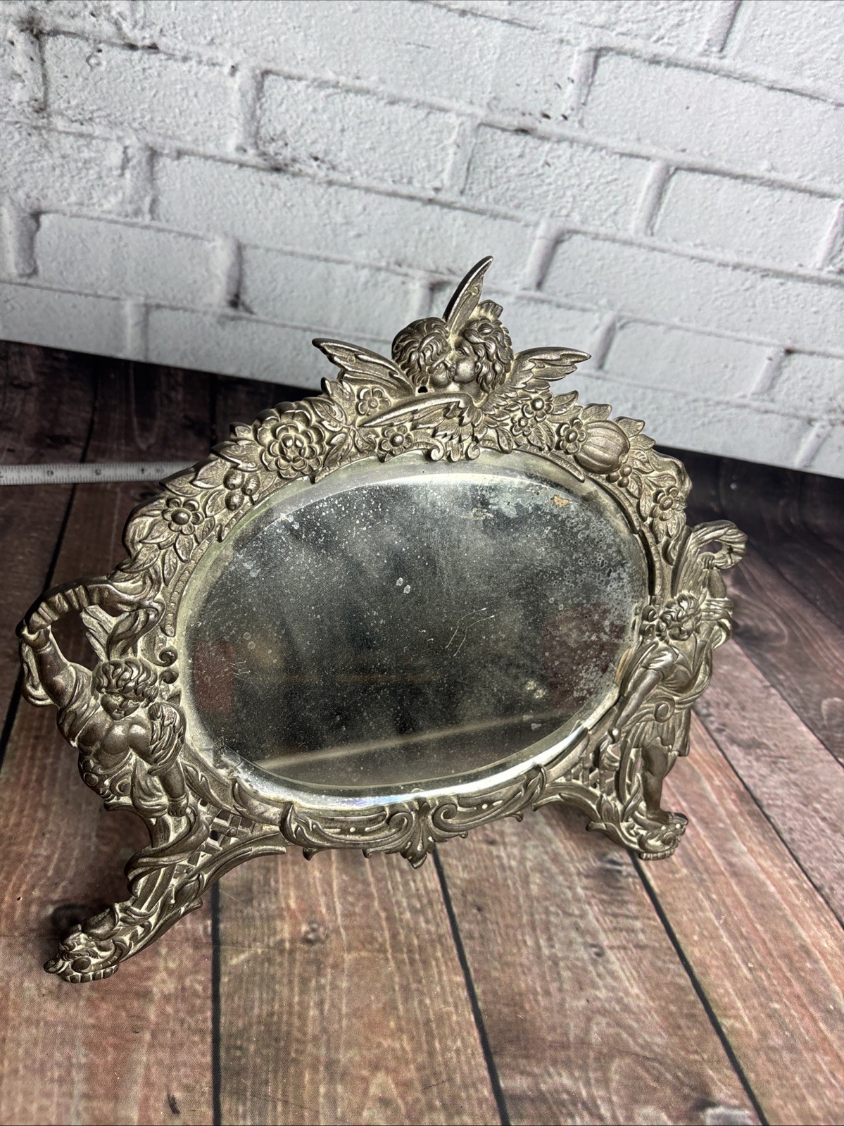 Antique Victorian Ornate Cast Iron Dresser Frame w/Beveled Mirror