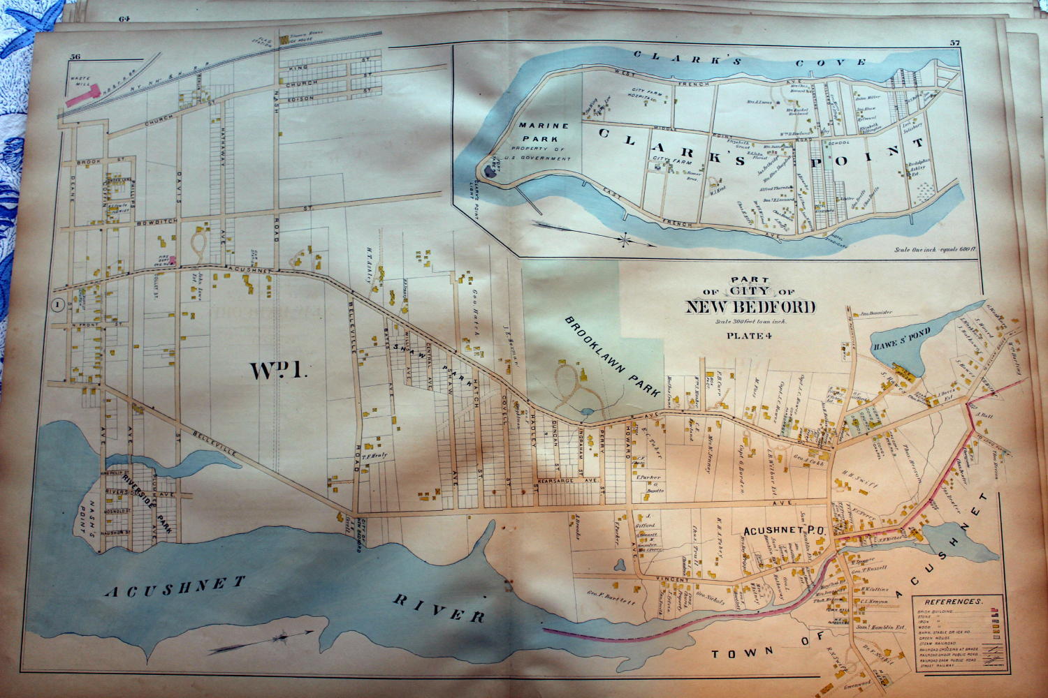 1895 RICHARDS BRISTOL COUNTY MASSACHUSETTS ATLAS MAP-NEW BEDFORD-CLARK’S POINT