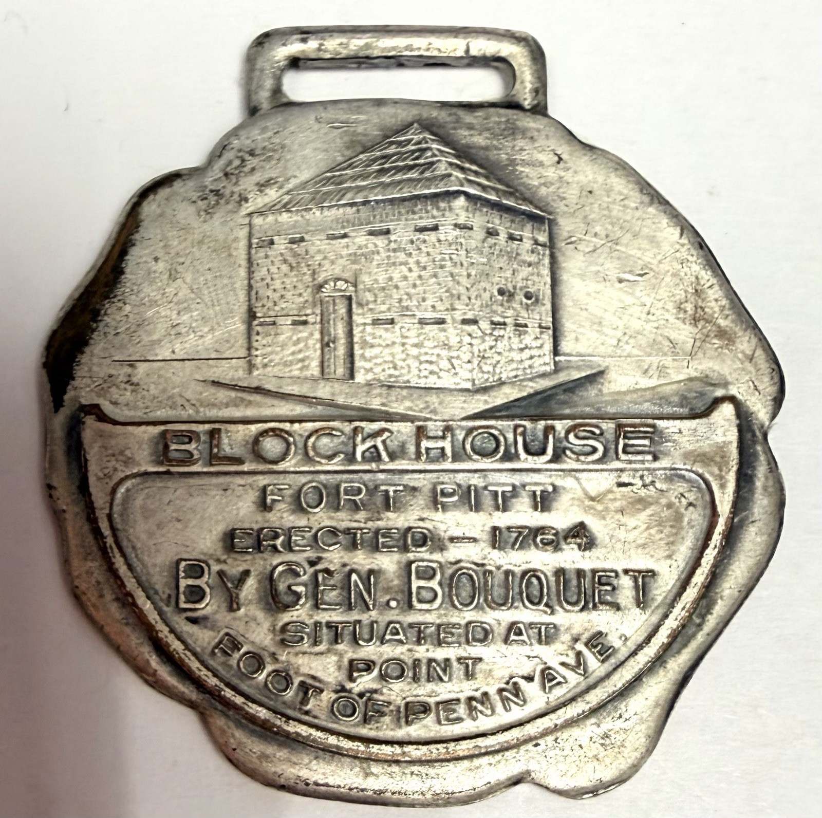 Vintage Fort Pitt Blockhouse Watch Fob Gen Bouquet Pittsburgh PA Historic