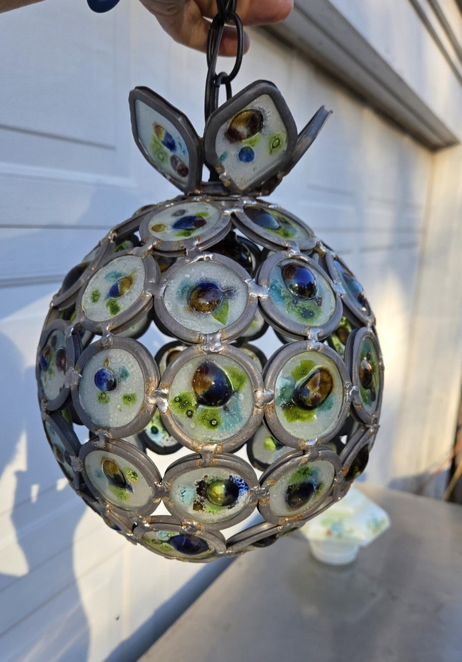 VINTAGE MCM FELIPE DELFINGER for FEDERS, HANGING GLASS LIGHT, BLOWN GLASS 9.5″