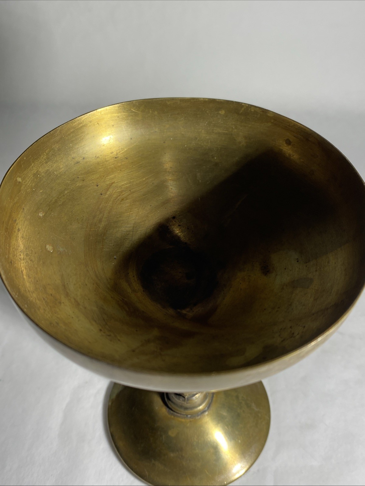 Vintage Solid Brass Gold Spanish Champagne Glass w/ Twisted Vine Stem MCM Patina
