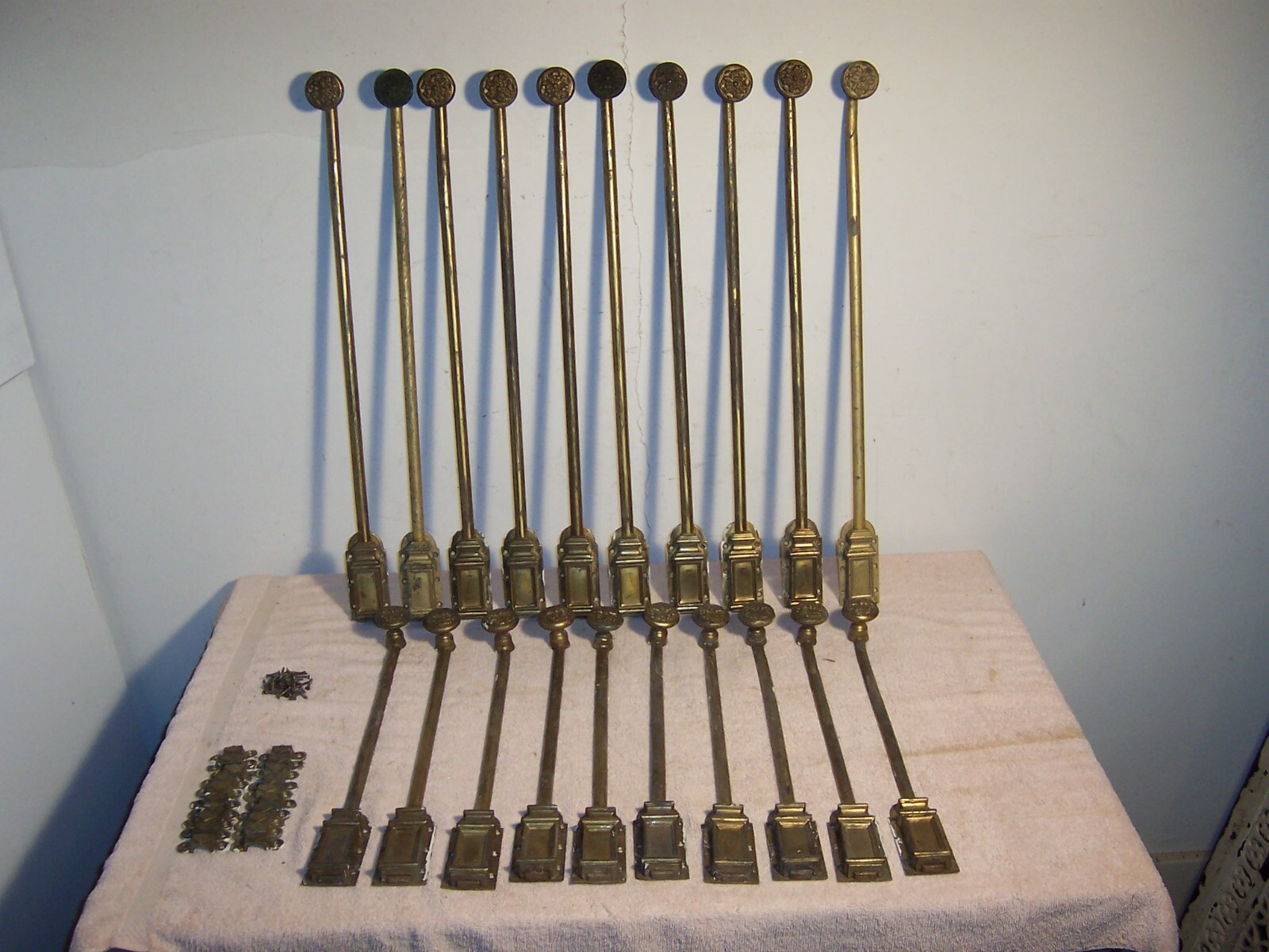 Large Group 20 pcs. Antique Cast Brass French Door Surface Bolt Hardware France