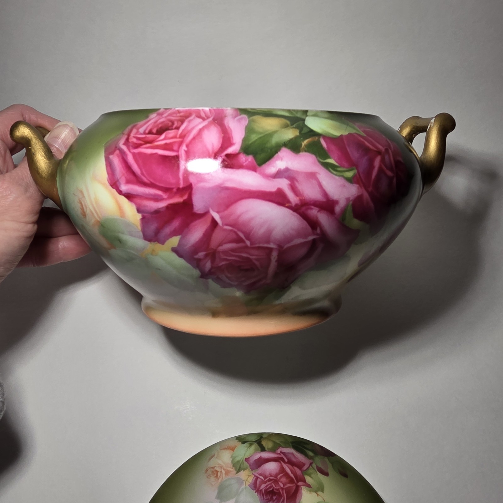 Antique Thomas Bavaria Covered Dish Biscut Jar Signed E. Muller Hand Painted