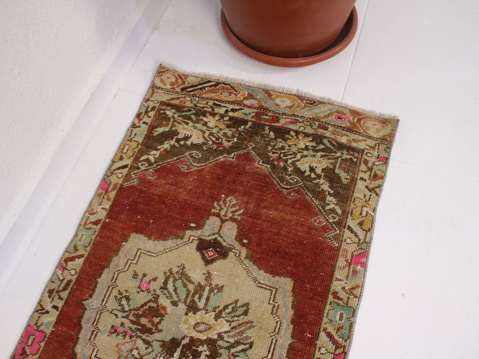2×3 Red Door Mat, Handmade Turkish Rug, Vintage Small Entryway Rug, 1.6×3.2 Ft