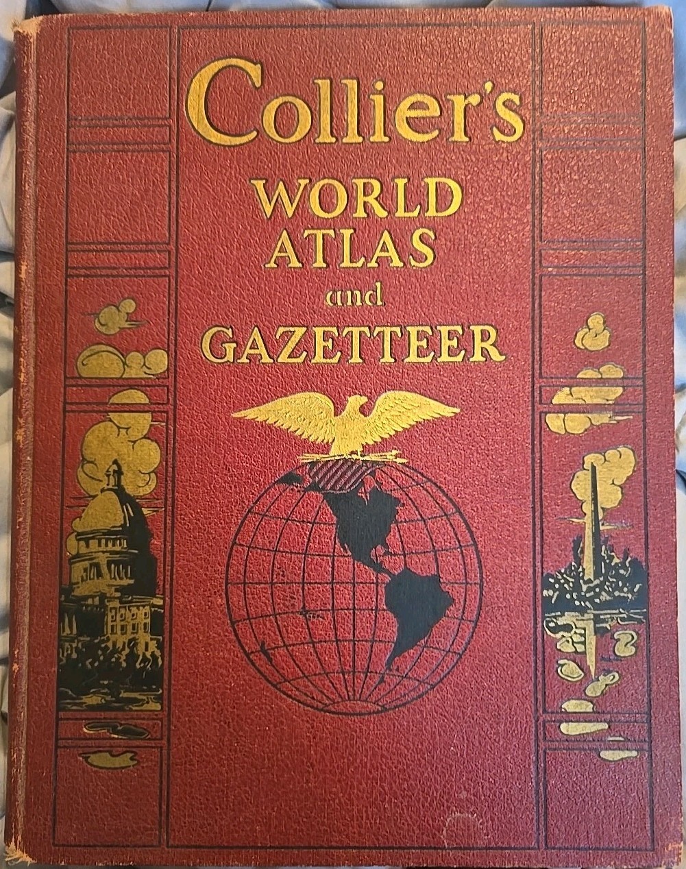 1937 Collier’s WORLD ATLAS and GAZETTEER pre WW2, Gull Page Colored Maps, Cities
