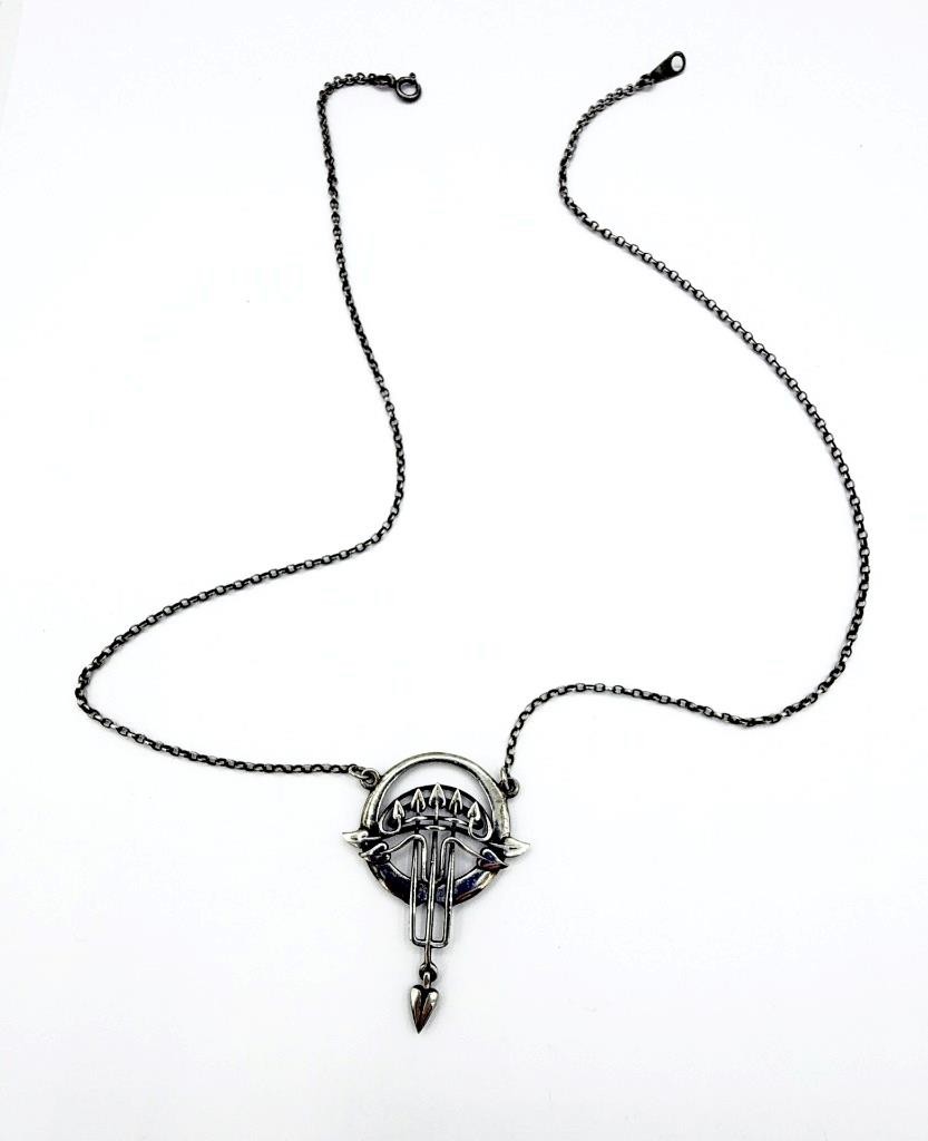 Signed MG Malcolm Gray Sterling Silver Necklace w/ Graceful Foliage Motif